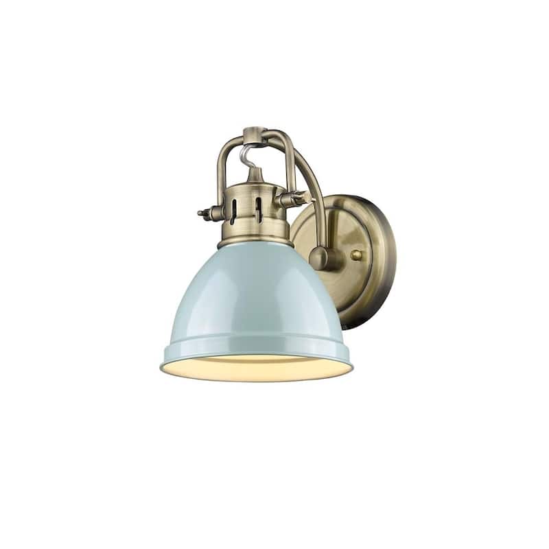 Duncan 1-light Bath Vanity in Aged Brass with a Seafoam Shade