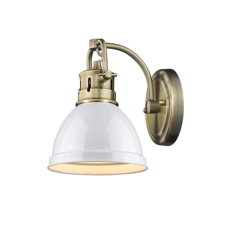 Duncan 1-light Bath Vanity in Aged Brass with White Shade