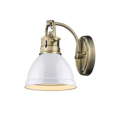 Duncan 1-light Bath Vanity in Aged Brass with White Shade
