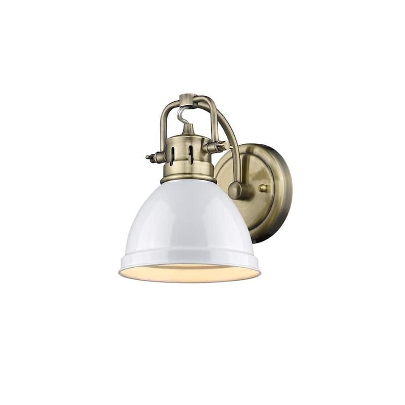 Duncan 1-light Bath Vanity in Aged Brass with White Shade