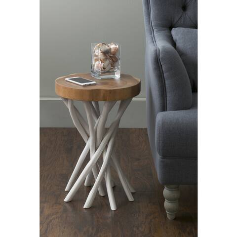 East At Main's Lancer White Teakwood Round Accent Table