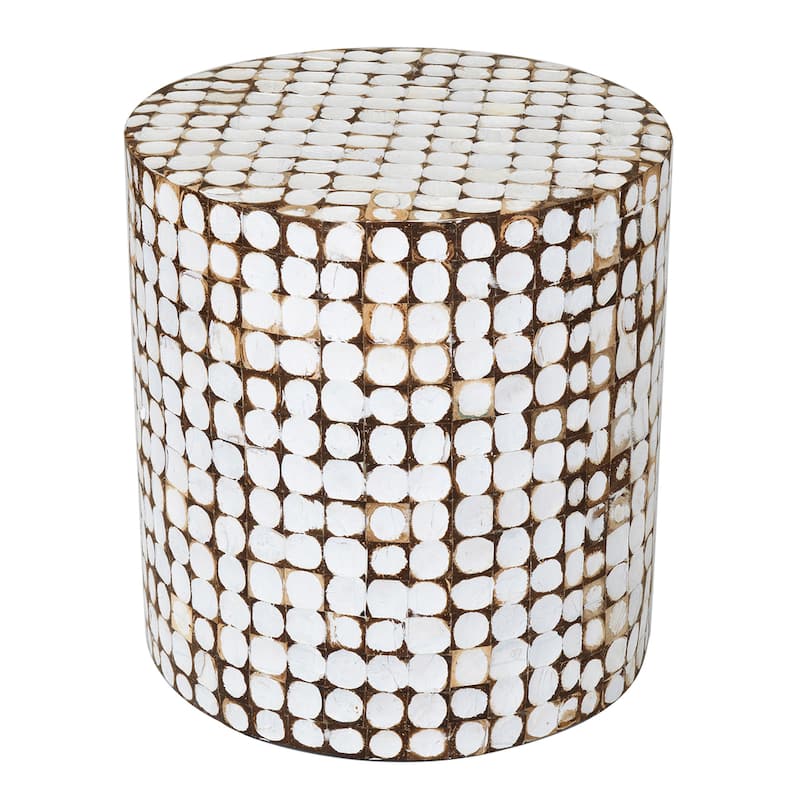 Round Coconut Shell Mosaic Accent Table by East at Main