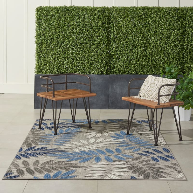 Nourison Aloha Leaf Print Vibrant Indoor/Outdoor Area Rug - 5'3" x 7'5" - Grey/Blue