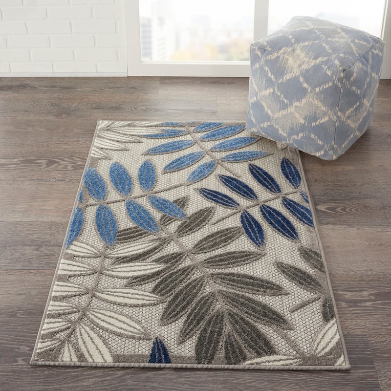 Nourison Aloha Leaf Print Vibrant Indoor/Outdoor Area Rug - 2'8" x 4' - Grey/Blue
