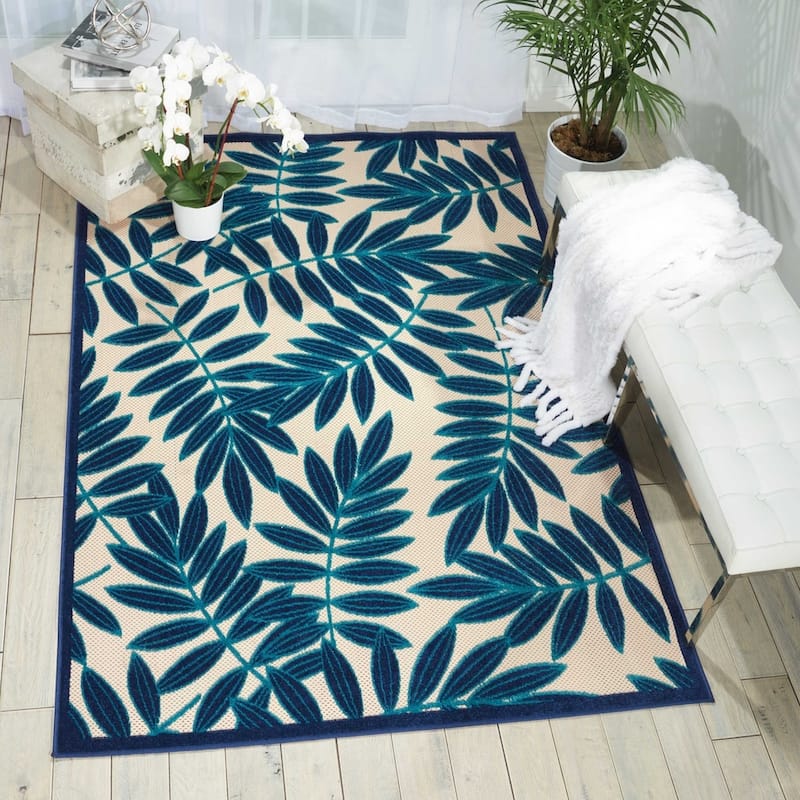 Nourison Aloha Leaf Print Vibrant Indoor/Outdoor Area Rug - 9'6" x 13' - Navy