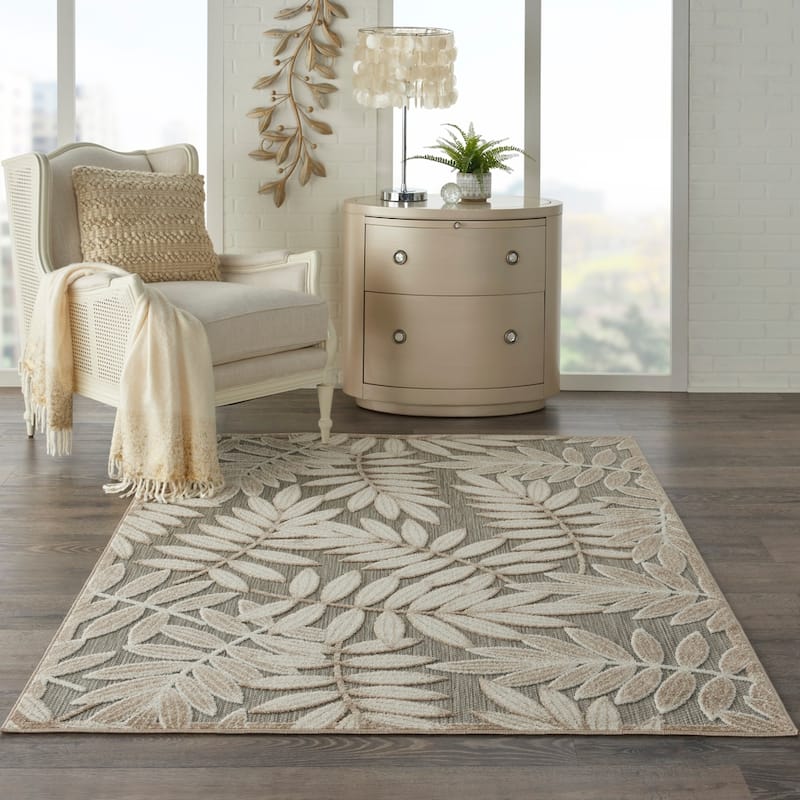 Nourison Aloha Leaf Print Vibrant Indoor/Outdoor Area Rug - 3'6" x 5'6" - Cream