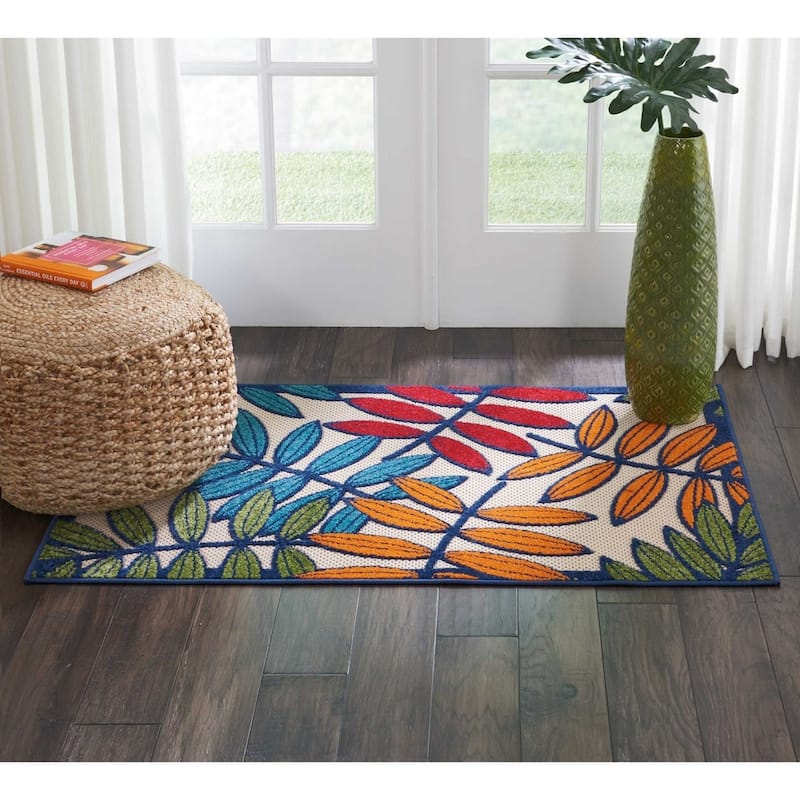 Nourison Aloha Leaf Print Vibrant Indoor/Outdoor Area Rug - 2'8" x 4' - Blue/Green/Orange