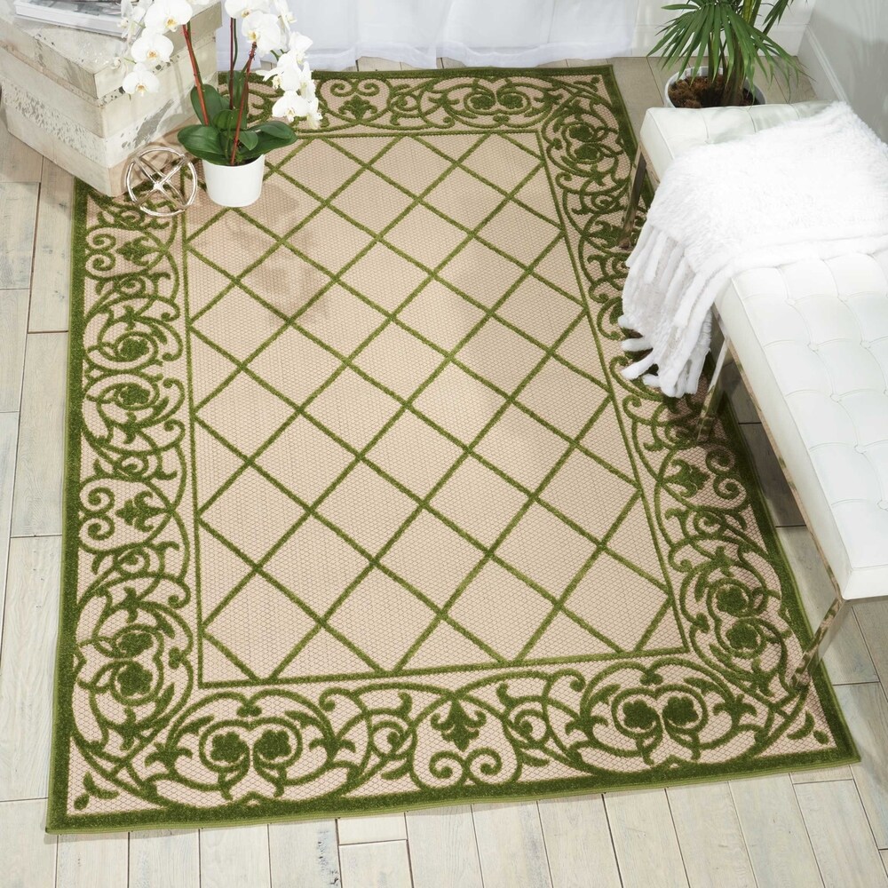 Nourison Aloha Tappeto Indoor Outdoor Blu Avorio | Tessuto Piatto In Polipropilene 7,6x20,3 Cm (2,3x20)