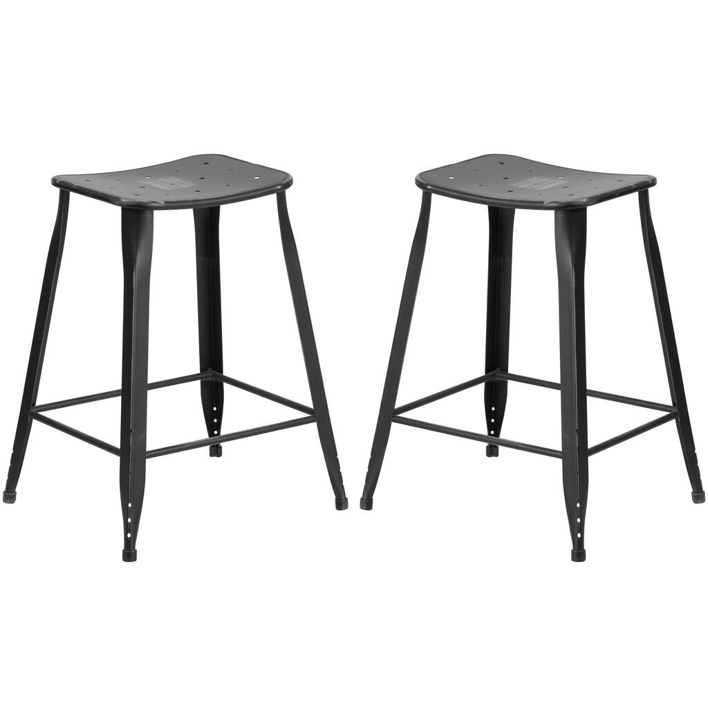 Black Galvanized Metal 24-inch Stool