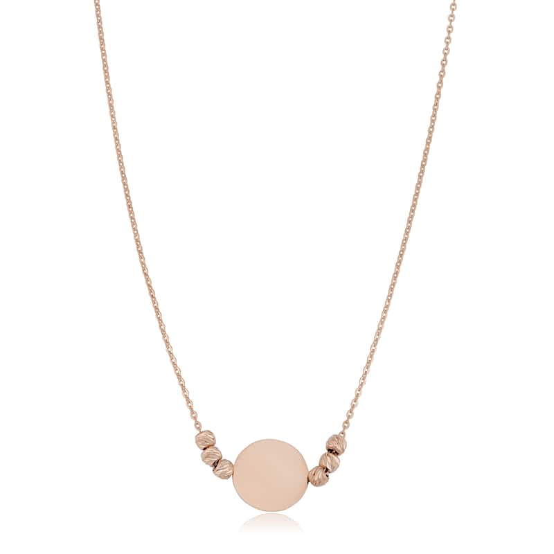 Fremada 14k Gold Round Disc and Diamond-cut Bead Adjustable Length Necklace (Yellow or Rose Gold) - Rose Gold - Rose