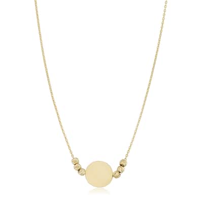 Fremada 14k Gold Round Disc and Diamond-cut Bead Adjustable Length Necklace (Yellow or Rose Gold)