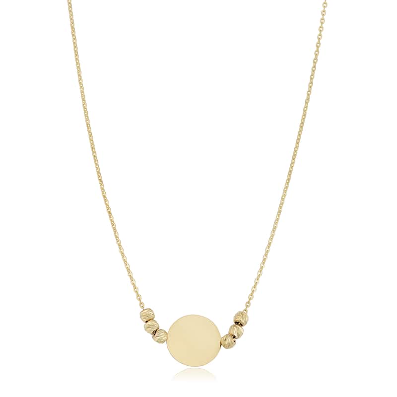 Fremada 14k Gold Round Disc and Diamond-cut Bead Adjustable Length Necklace (Yellow or Rose Gold)
