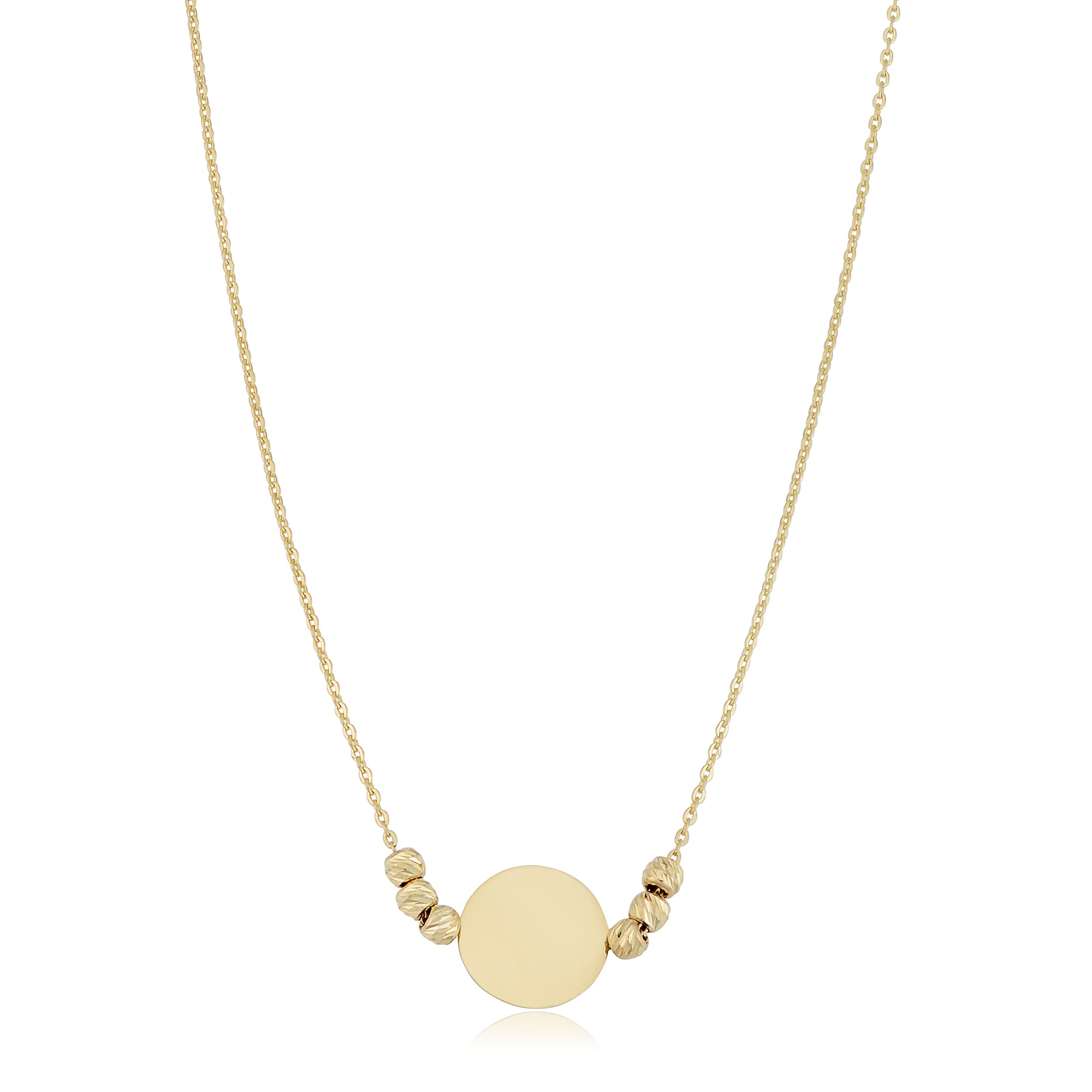 Au Naturale 14k Gold Round Disc and Diamond-cut Bead Adjustable Length Necklace (Yellow or Rose Gold)