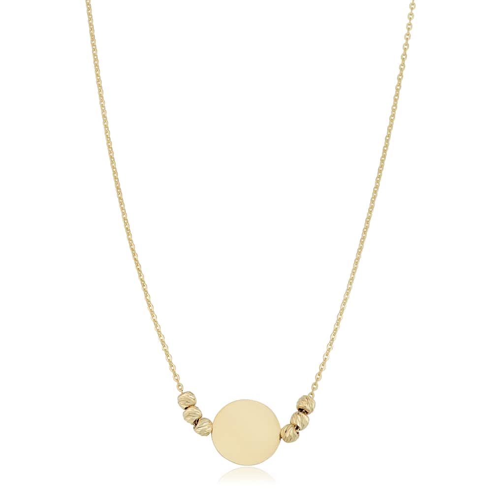 Fremada 14k Gold Round Disc and Diamond-cut Bead Adjustable Length Necklace (Yellow or Rose Gold)