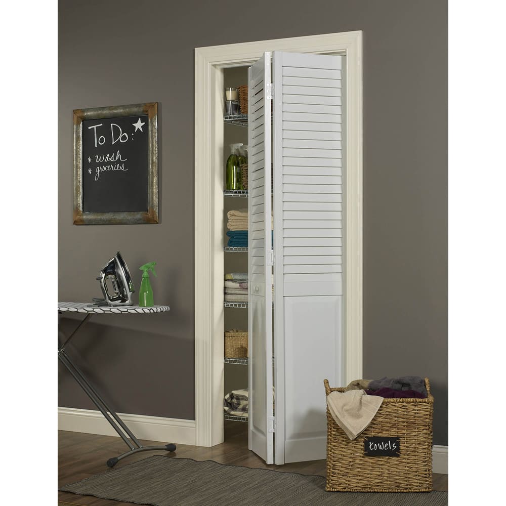 Seabrooke Louver over Panel White PVC 30-inch Bifold Door