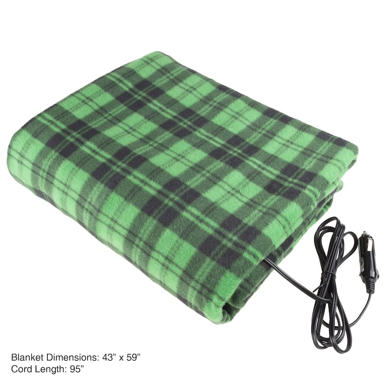 Heated Blanket - 12-Volt Electric Blanket for Car, Truck, SUV, or RV - Portable Winter Car Accessories by Stalwart (GreenPlaid)
