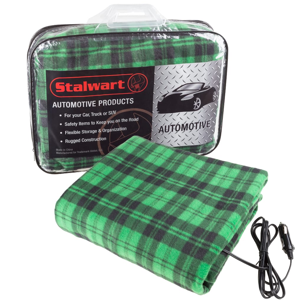 Heated Blanket - 12-Volt Electric Blanket for Car, Truck, SUV, or RV - Portable Winter Car Accessories by Stalwart (GreenPlaid)