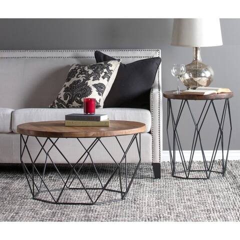Chester Wood and Iron Geometric Round Side Table by Kosas Home