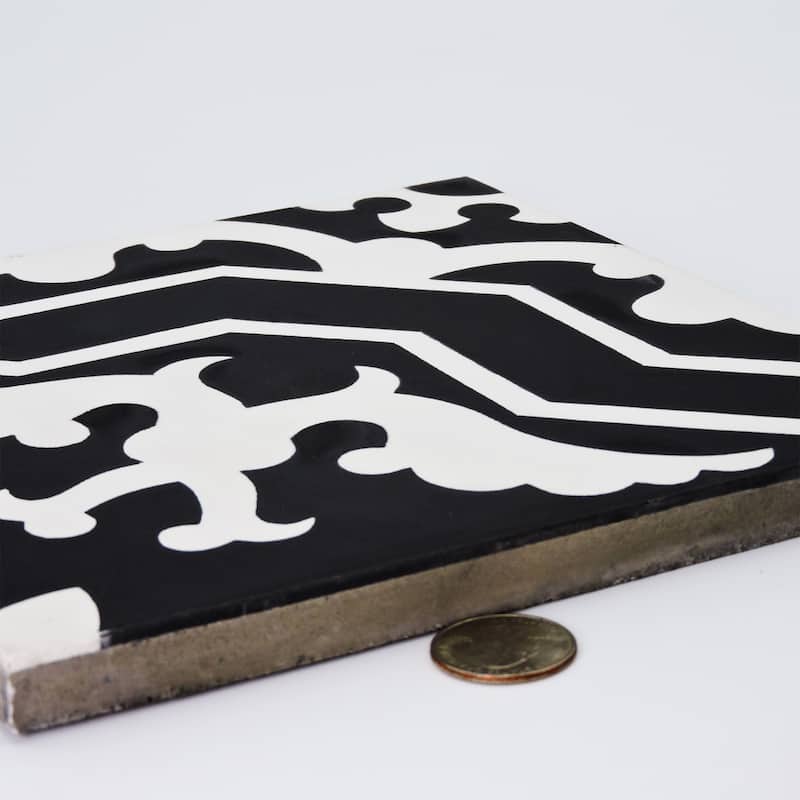 Handmade Temara in Black and White Tile, Pack of 12 (Morocco)