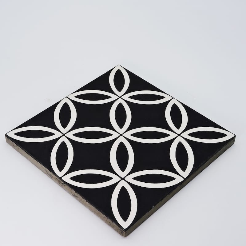 Handmade Amlo Black, White Outline Tile, Pack of 12 (Morocco)