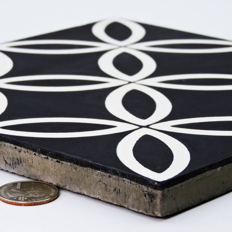 Handmade Amlo Black, White Outline Tile, Pack of 12 (Morocco)
