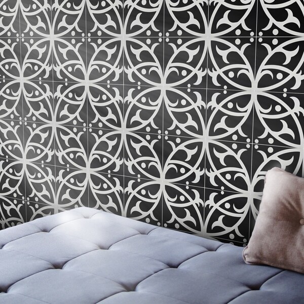 Handmade Hocima in Black and White Tile, Pack of 12 (Morocco). Opens flyout.