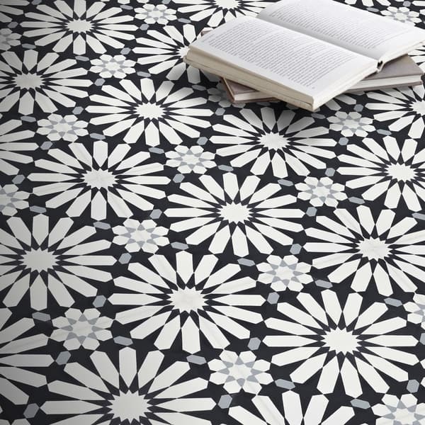 slide 2 of 13, Handmade Alhambra in White, Black, Grey Tile, Pack of 12 (Morocco)