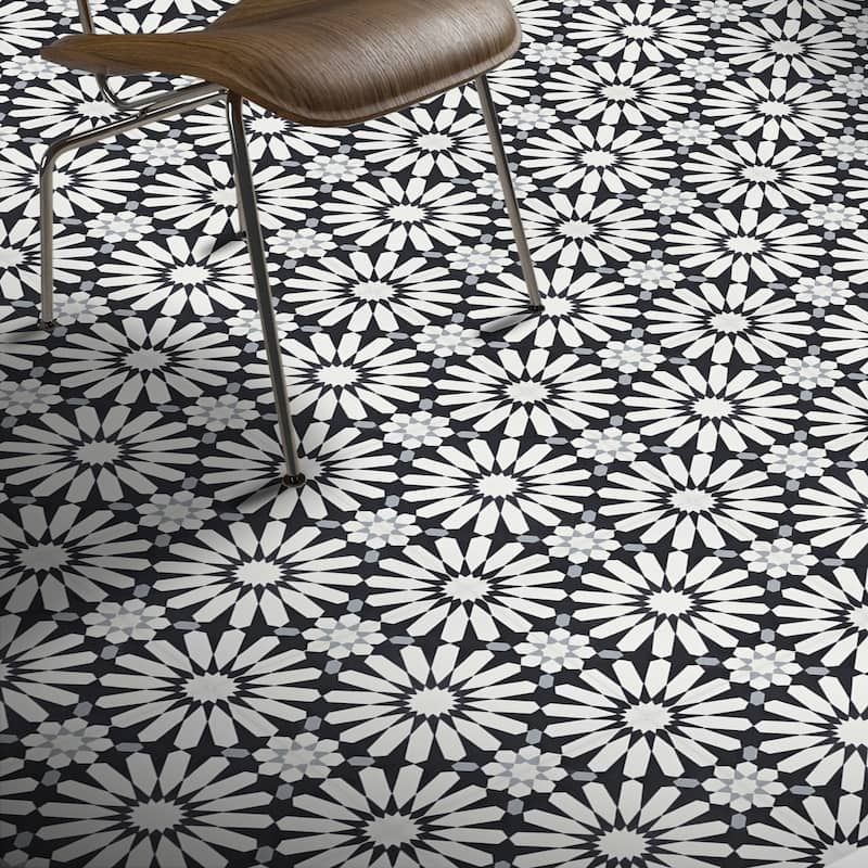 Handmade Alhambra in White, Black, Grey Tile, Pack of 12 (Morocco)