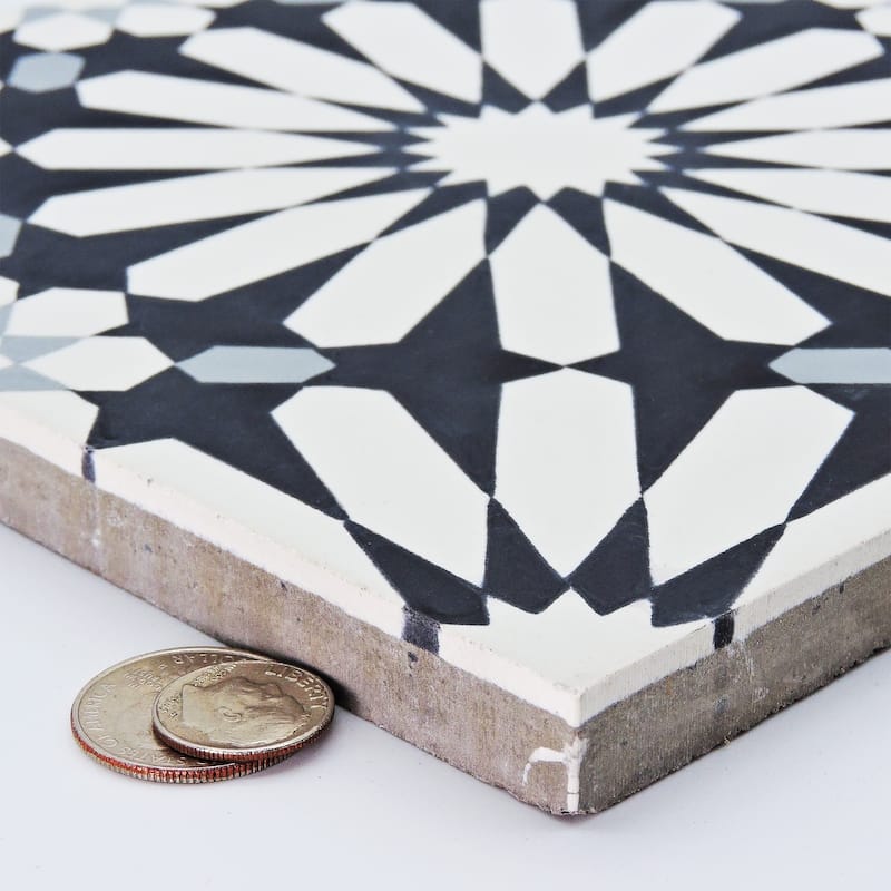 Handmade Alhambra in White, Black, Grey Tile, Pack of 12 (Morocco)