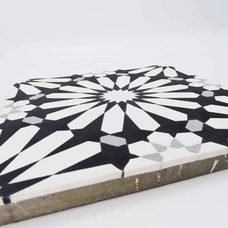 Handmade Alhambra in White, Black, Grey Tile, Pack of 12 (Morocco)