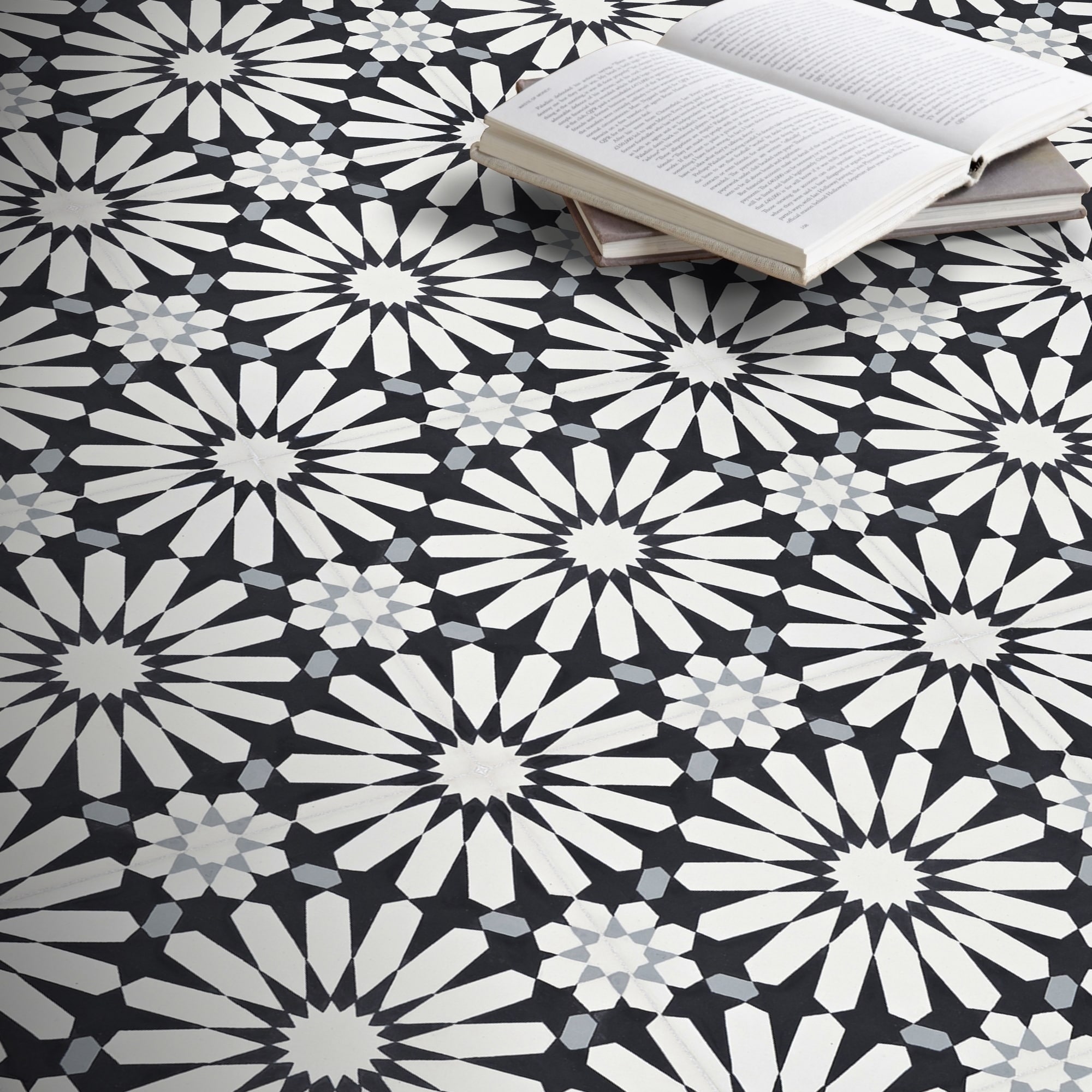 Handmade Alhambra in White, Black, Grey Tile, Pack of 12 (Morocco)