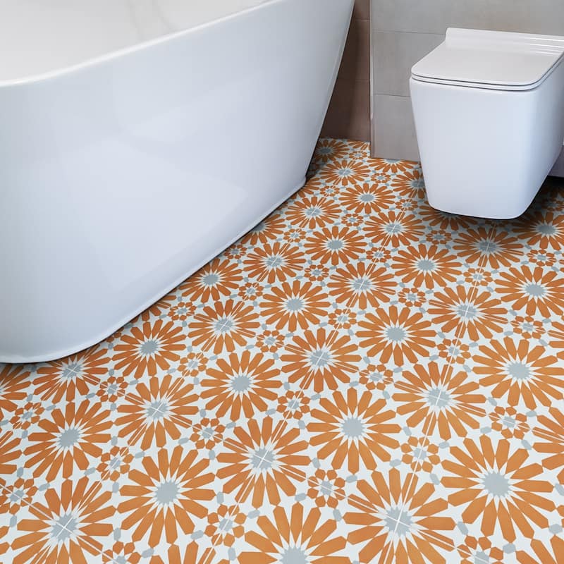 Handmade Alhambra Orange, Grey, White Tile, Pack of 12 (Morocco)