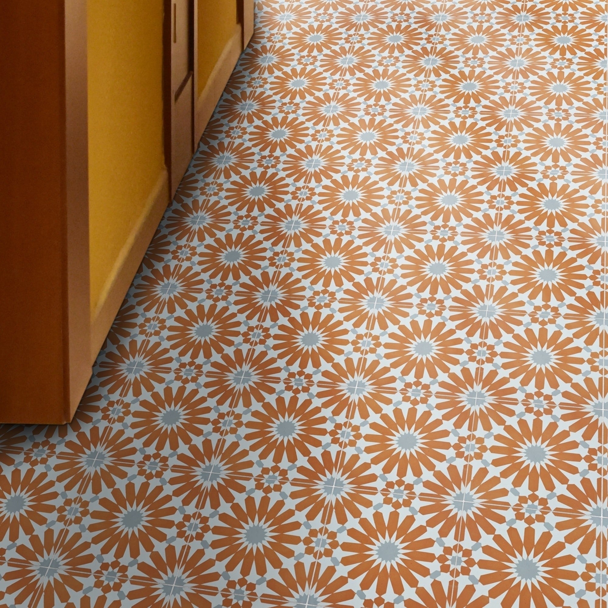 Handmade Alhambra Orange, Grey, White Tile, Pack of 12 (Morocco)