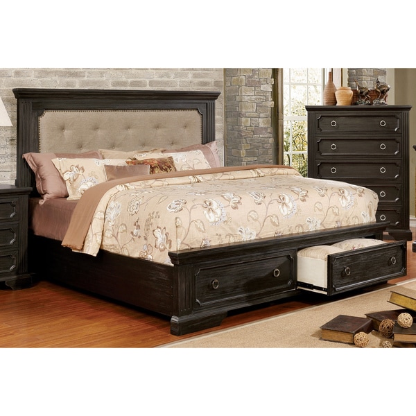 Shop Furniture of America Hollen Wire-Brushed Black Tufted Storage ...