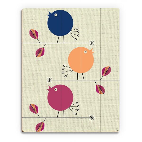 'Baby Birds Blue' Birchwood Handcrafted Wall Art Print