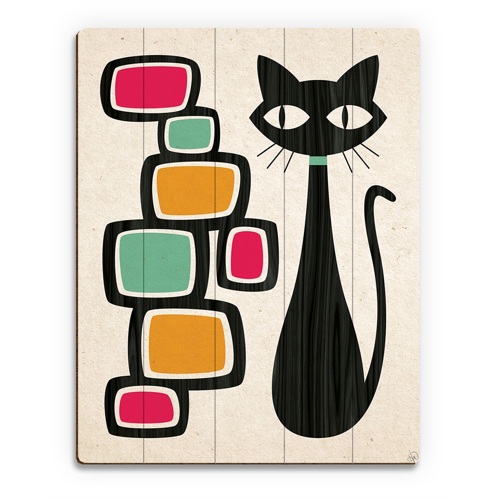 Shop Retro Cat With Bubbles Orange Wood Wall Art Overstock 14080848