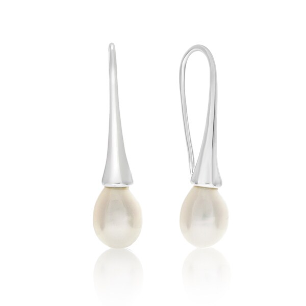 8mm Freshwater Cultured Pearl Drop Earrings In Silver Free 8mm Freshwater Cultured Pearl Drop Earrings In Silver