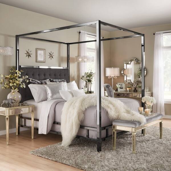 Solivita King-size Black Nickel Frame Canopy Bed by INSPIRE Q Bold
