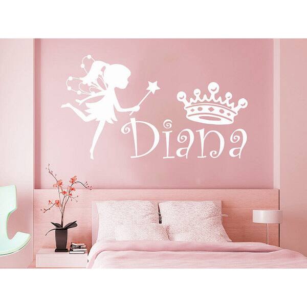 Shop Girl Name Fairy Crown Sticker Personalized Name Nursery Baby Kids Custom Name Vinyl Sticker Decal Size 22x30 Color Black On Sale Overstock 14084866