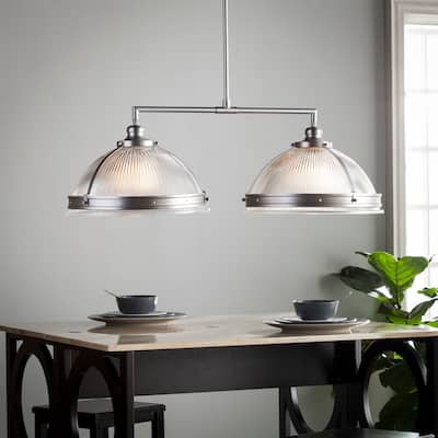 SEI Furniture Ellendale Double Half Globe Island Pendant Lamp - Satin Chrome