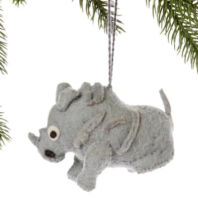 Handmade Felt Rhino Holiday Ornament (Kyrgyzstan)