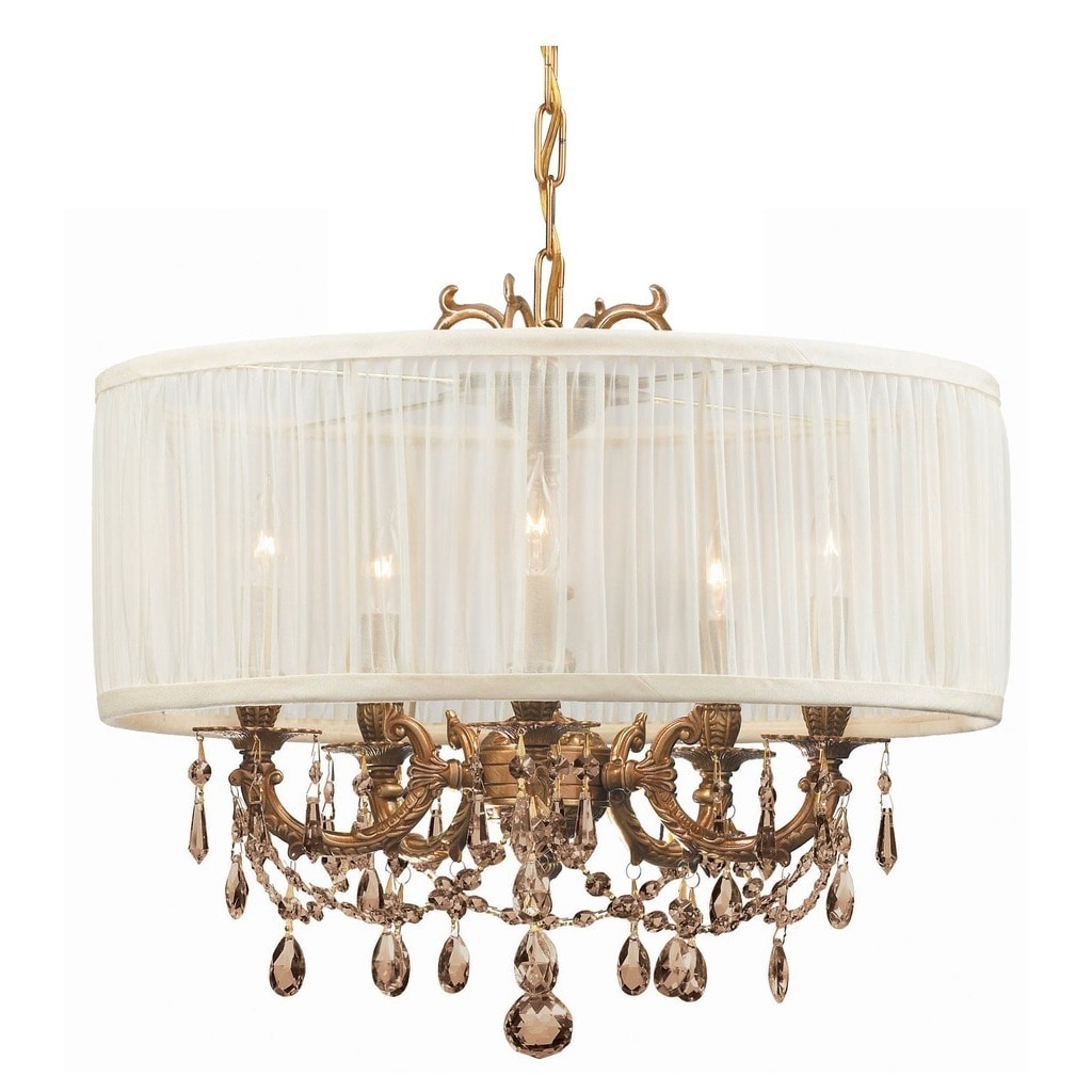 Crystorama Gramercy Collection 5-light Aged Brass/Golden Teak Crystal Chandelier - Chandeliers For Bedrooms by Overstock.com