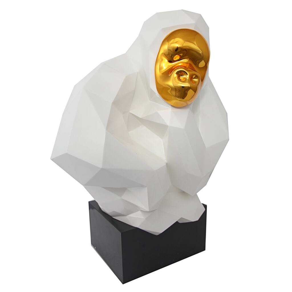 Pondering Ape Large Sculpture - White and Gold