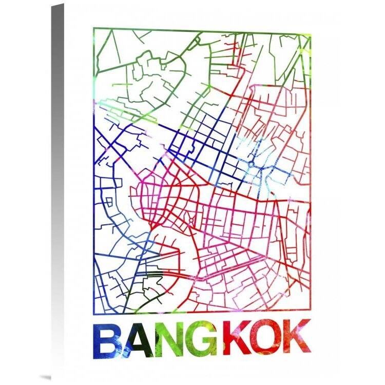 NAXART Studio 'Bangkok Watercolor Street Map' Stretched Canvas Wall Art