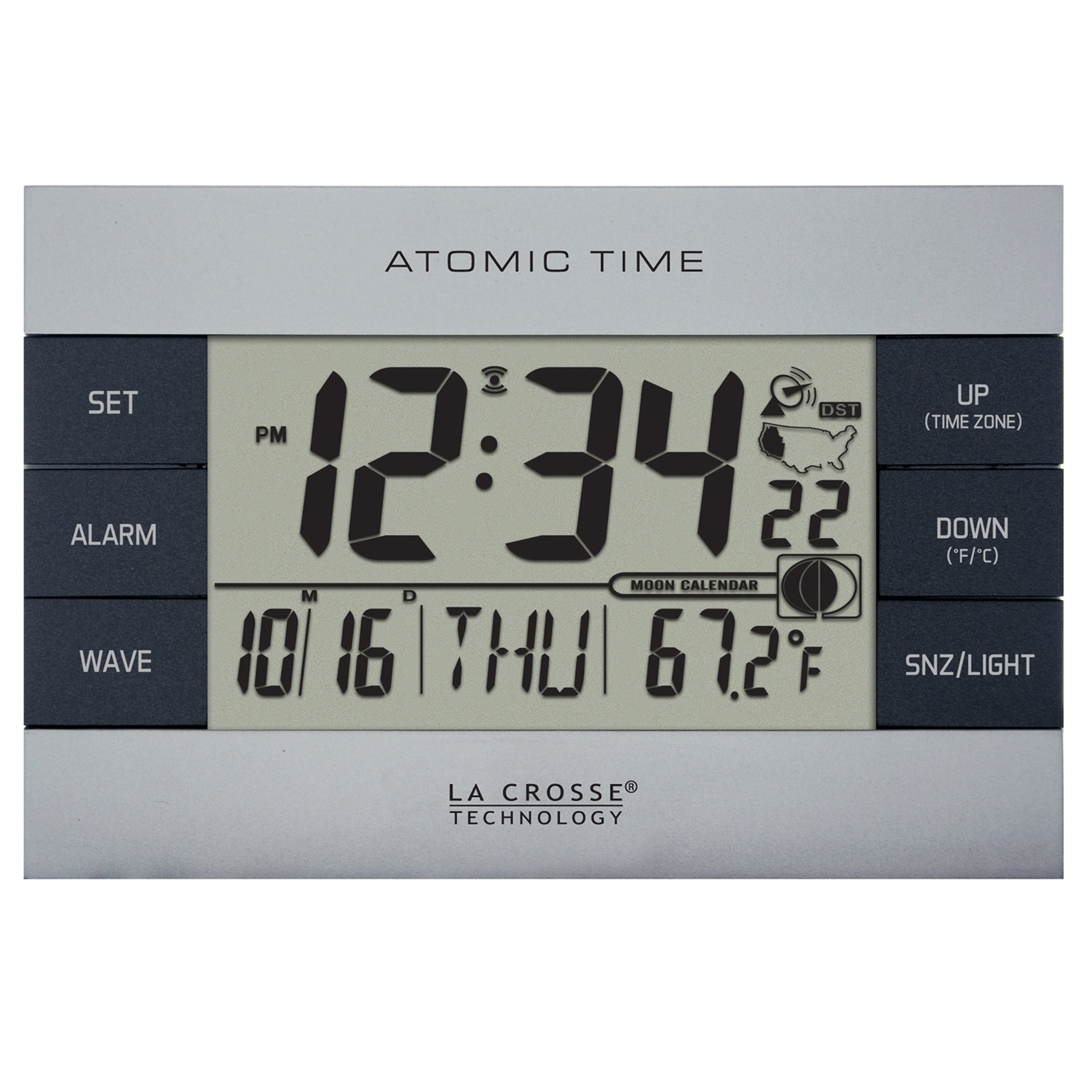 La Crosse Technology 617 1280 Silver Atomic Digital Alarm Clock With Temperature And Moon Phase On Sale Overstock 14092079