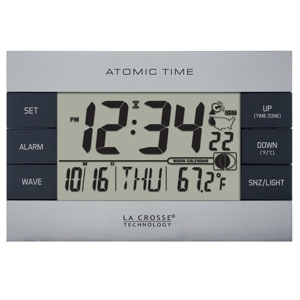 La Crosse Technology 617 1280 Silver Atomic Digital Alarm Clock La Crosse Technology 617 1280 Silver Atomic Digital Alarm Clock With Temperature And Moon Phase