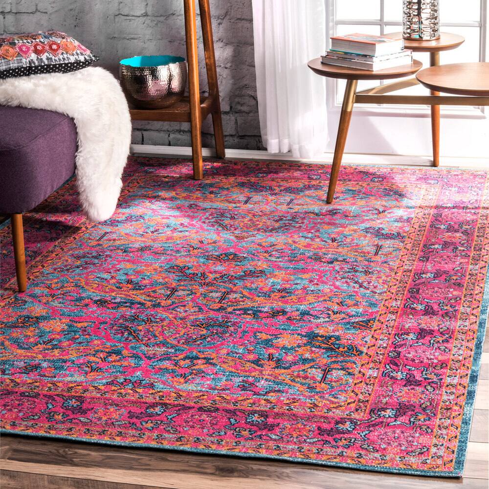 Nuloom Boho Pink Traditional Floral Area Rug