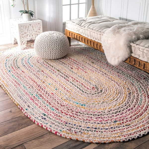 The Curated Nomad Grove Handmade Braided Ivory Rug - 5' x 8' Oval