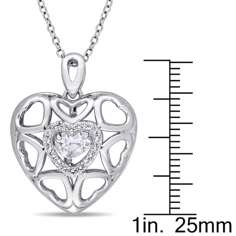 Miadora Sterling Silver White Topaz Accent Multi- Open Heart Locket Necklace