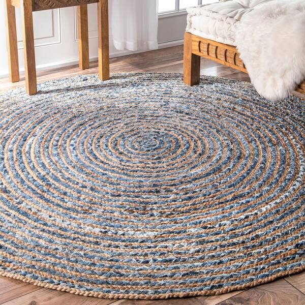 Nuloom Handmade Braided Natural Fiber Jute And Denim Area Rug Nuloom Handmade Braided Natural Fiber
